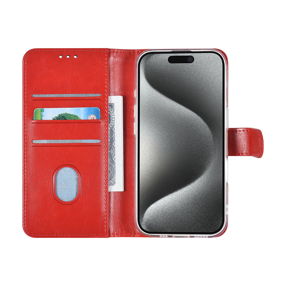 TUNIQ TUNIQ iPhone 16 Pro Book type case - Card holder for 3 cards - Magnetic closure - Red TUNIQ TUNIQ iPhone 16 Pro Book type case - Card holder for 3 cards - Magnetic closure - Red