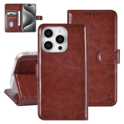 TUNIQ iPhone 16 Pro Book Case hoesje Pasjeshouder voor 3 pasjes - Hanger - Bruin