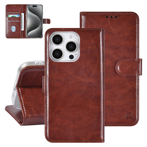 TUNIQ TUNIQ iPhone 16 Pro Book Case hoesje Pasjeshouder voor 3 pasjes - Hanger - Bruin