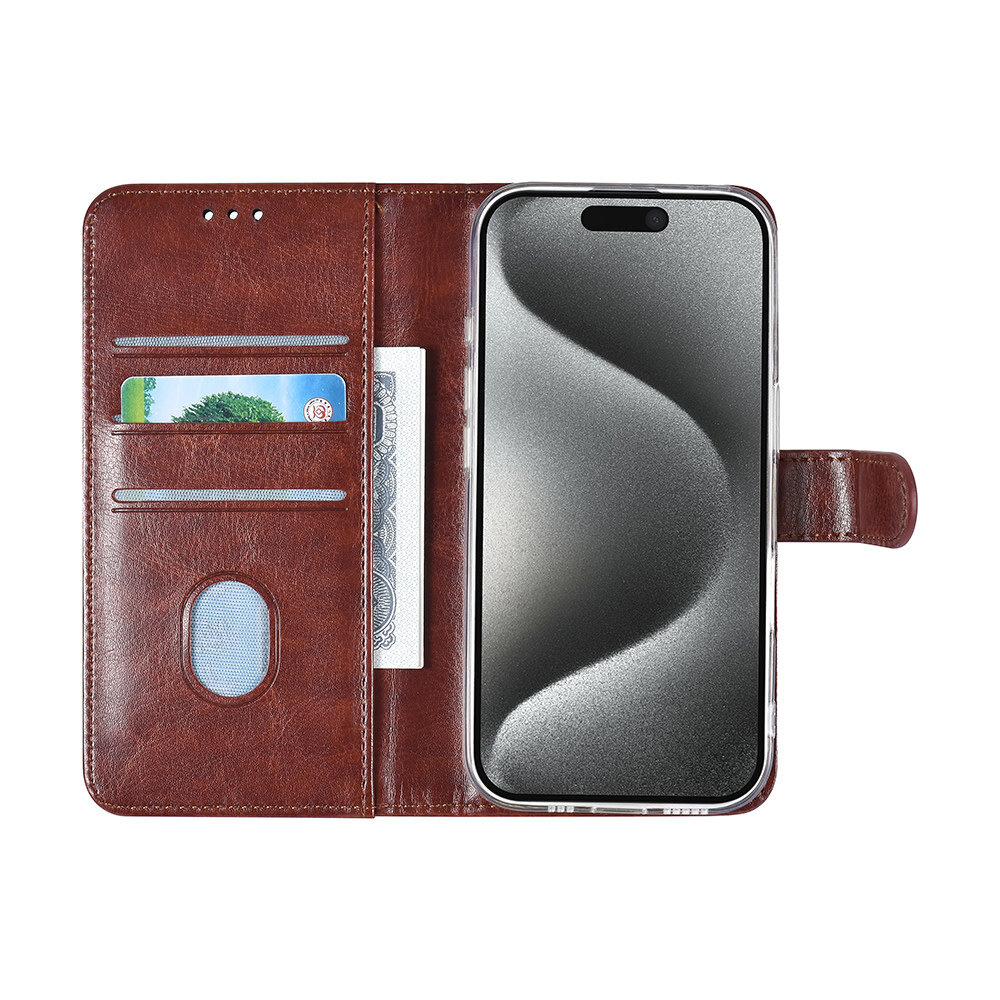 TUNIQ TUNIQ iPhone 16 Pro Book type case - Card holder for 3 cards - Magnetic closure - Brown TUNIQ TUNIQ iPhone 16 Pro Book type case - Card holder for 3 cards - Magnetic closure - Brown