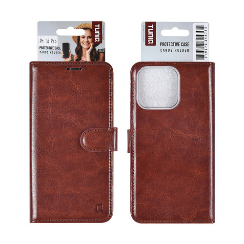 TUNIQ TUNIQ iPhone 16 Pro Book Case hoesje Pasjeshouder voor 3 pasjes - Hanger - Bruin
