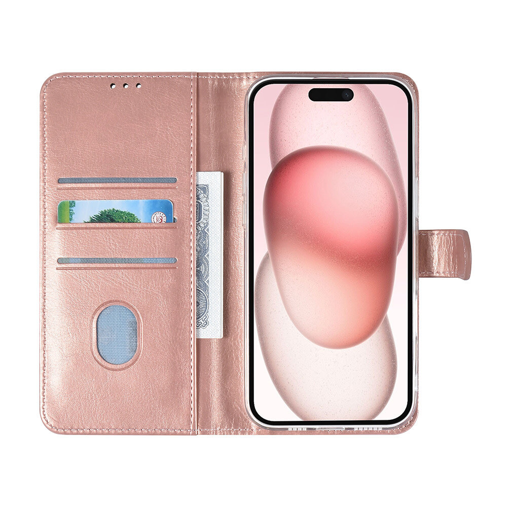 TUNIQ TUNIQ iPhone 16 Plus Book type case - Card holder for 3 cards - Magnetic closure - Rose Gold TUNIQ TUNIQ iPhone 16 Plus Book type case - Card holder for 3 cards - Magnetic closure - Rose Gold