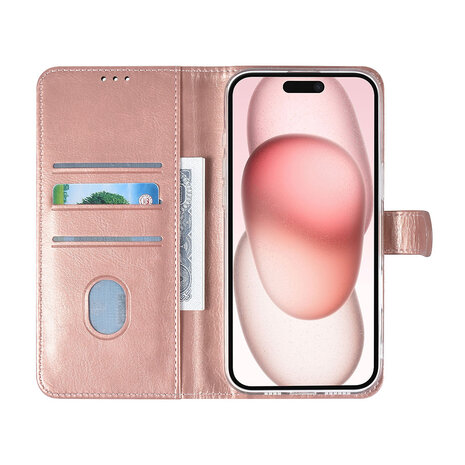 TUNIQ TUNIQ iPhone 16 Plus Book type case - Card holder for 3 cards - Magnetic closure - Rose Gold TUNIQ TUNIQ iPhone 16 Plus Book type case - Card holder for 3 cards - Magnetic closure - Rose Gold