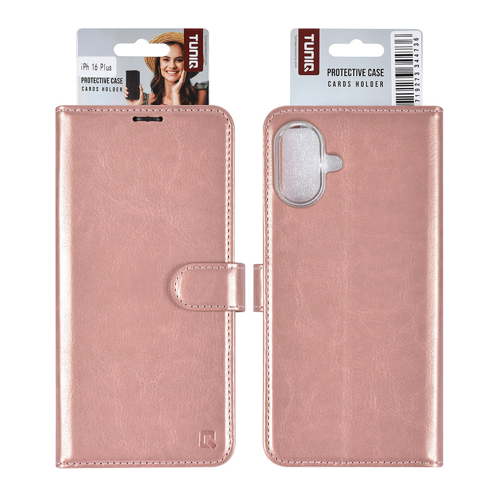 TUNIQ TUNIQ iPhone 16 Plus Book Case hoesje Pasjeshouder voor 3 pasjes - Hanger - Rose Gold TUNIQ TUNIQ iPhone 16 Plus Book Case hoesje Pasjeshouder voor 3 pasjes - Hanger - Rose Gold
