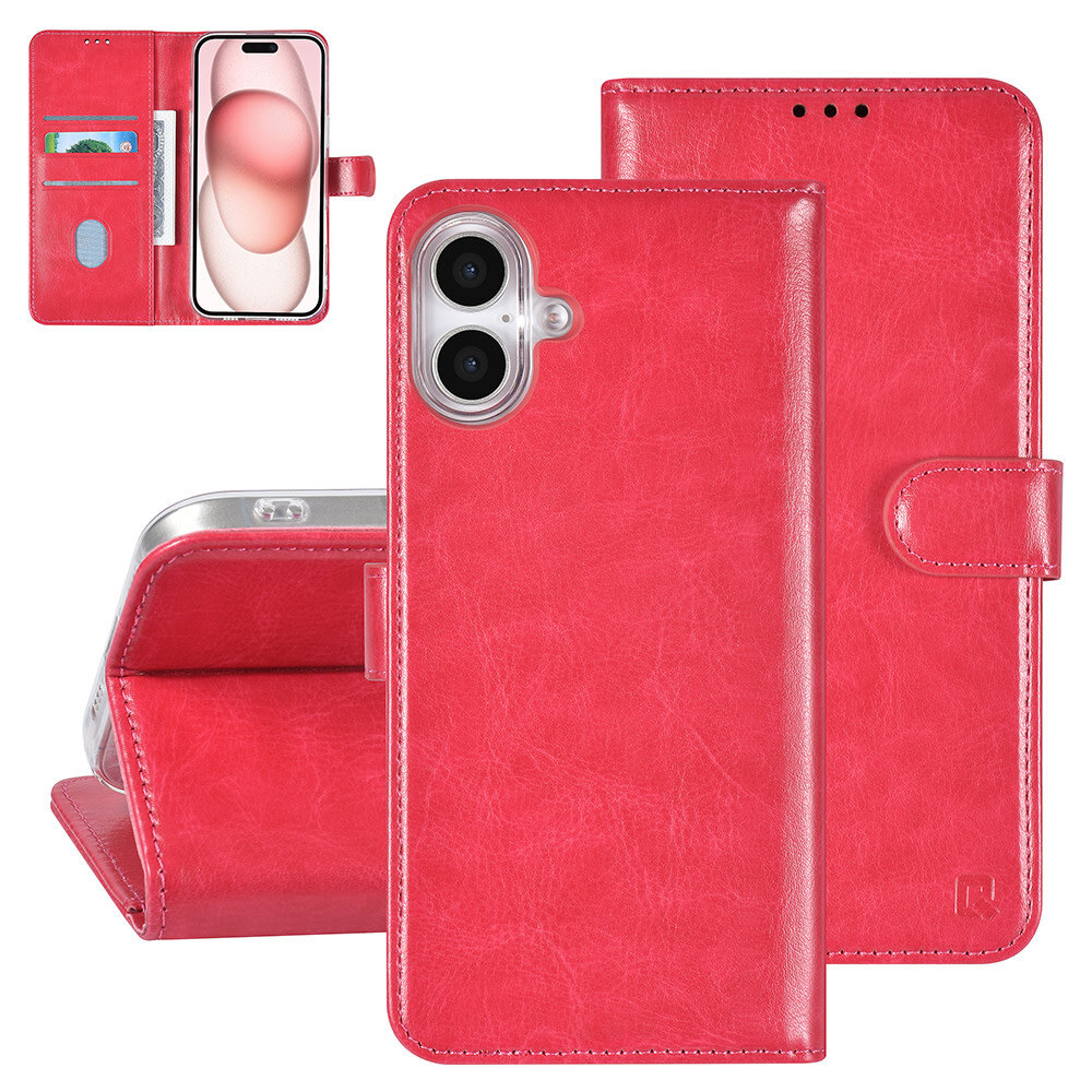 TUNIQ TUNIQ iPhone 16 Plus Book-Case hul - Kartenhalter für 3 Karten - Magnetverschluss - Hot Pink TUNIQ TUNIQ iPhone 16 Plus Book-Case hul - Kartenhalter für 3 Karten - Magnetverschluss - Hot Pink