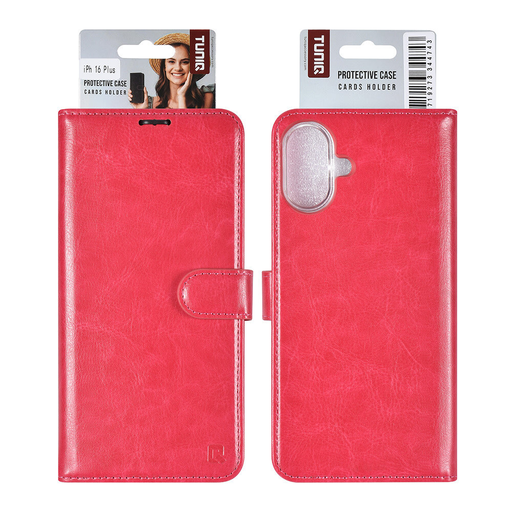 TUNIQ TUNIQ iPhone 16 Plus Book type case - Card holder for 3 cards - Magnetic closure - Hot Pink TUNIQ TUNIQ iPhone 16 Plus Book type case - Card holder for 3 cards - Magnetic closure - Hot Pink