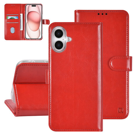 TUNIQ TUNIQ iPhone 16 Plus Book type housse Porte-cartes pour 3 cartes - Fermeture magnétique - Rouge TUNIQ TUNIQ iPhone 16 Plus Book type housse Porte-cartes pour 3 cartes - Fermeture magnétique - Rouge