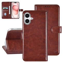 TUNIQ iPhone 16 Plus Book-Case hul - Kartenhalter für 3 Karten - Magnetverschluss - Braun