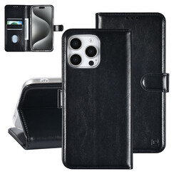 TUNIQ iPhone 16 Pro Max Book type case - Card holder for 3 cards - Magnetic closure - Black