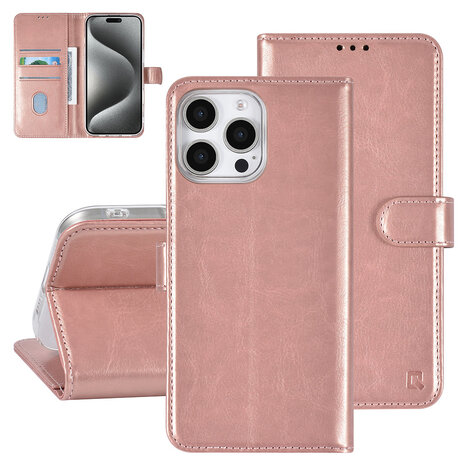 TUNIQ TUNIQ iPhone 16 Pro Max Book type housse Porte-cartes pour 3 cartes - Fermeture magnétique - Rose Gold TUNIQ TUNIQ iPhone 16 Pro Max Book type housse Porte-cartes pour 3 cartes - Fermeture magnétique - Rose Gold