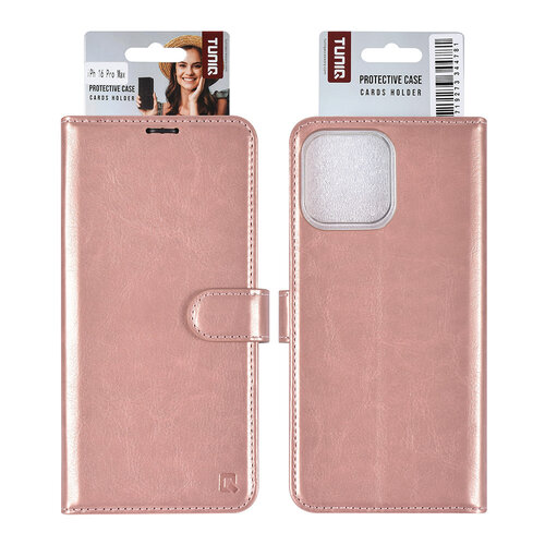 TUNIQ TUNIQ iPhone 16 Pro Max Book type case - Card holder for 3 cards - Magnetic closure - Rose Gold