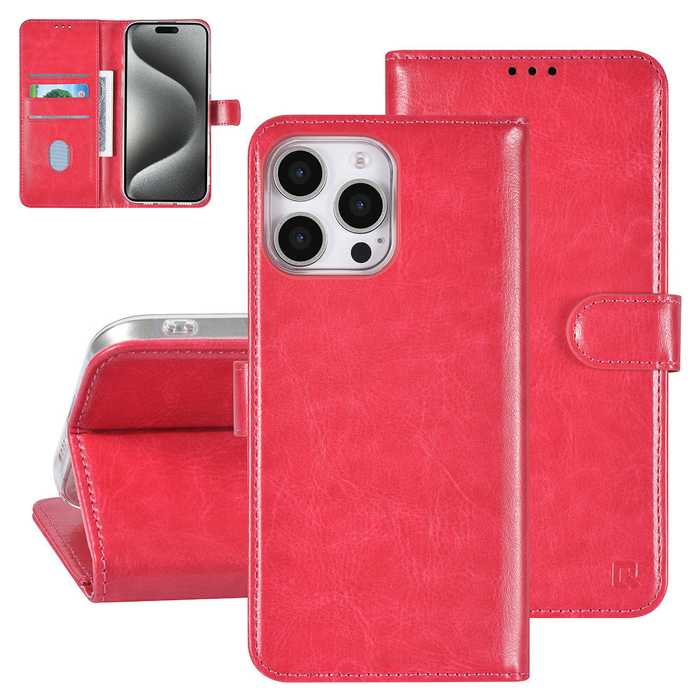 TUNIQ TUNIQ iPhone 16 Pro Max Book type case - Card holder for 3 cards - Magnetic closure - Hot Pink TUNIQ TUNIQ iPhone 16 Pro Max Book type case - Card holder for 3 cards - Magnetic closure - Hot Pink