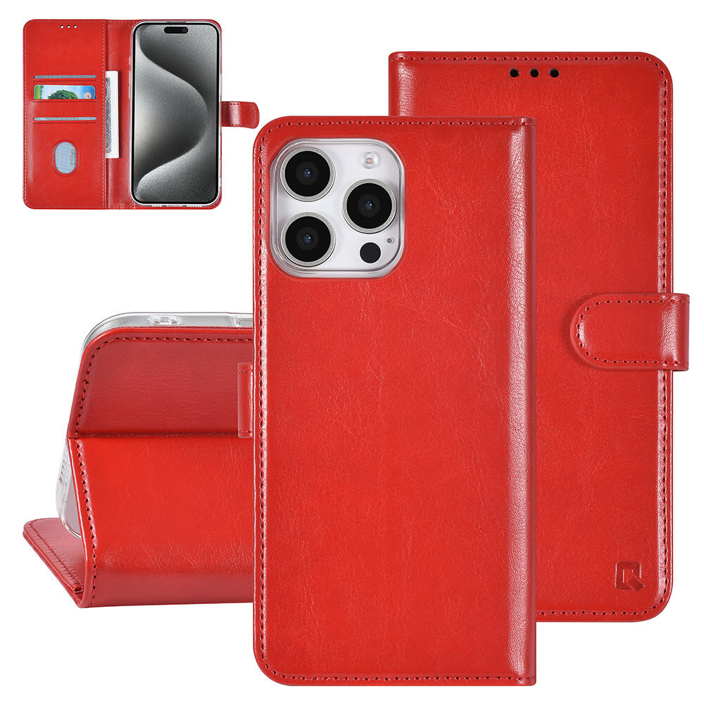 TUNIQ TUNIQ iPhone 16 Pro Max Book Case hoesje Pasjeshouder voor 3 pasjes - Hanger - Rood TUNIQ TUNIQ iPhone 16 Pro Max Book Case hoesje Pasjeshouder voor 3 pasjes - Hanger - Rood