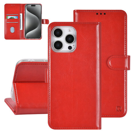 TUNIQ TUNIQ iPhone 16 Pro Max Book Case hoesje Pasjeshouder voor 3 pasjes - Hanger - Rood TUNIQ TUNIQ iPhone 16 Pro Max Book Case hoesje Pasjeshouder voor 3 pasjes - Hanger - Rood