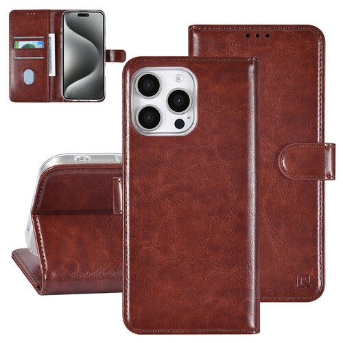 TUNIQ TUNIQ iPhone 16 Pro Max Book Case hoesje Pasjeshouder voor 3 pasjes - Hanger - Bruin