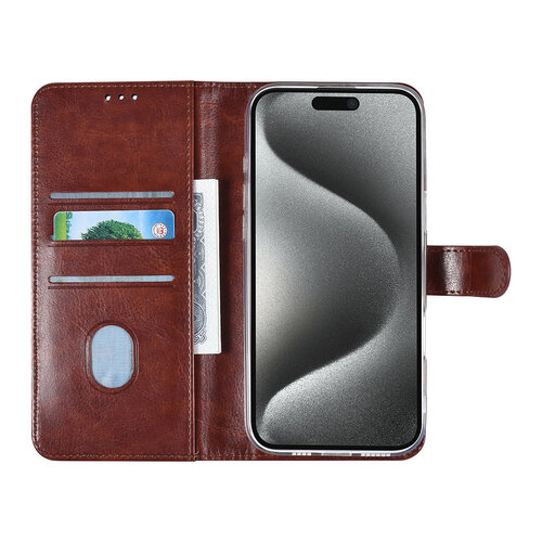 TUNIQ TUNIQ iPhone 16 Pro Max Book Case hoesje Pasjeshouder voor 3 pasjes - Hanger - Bruin