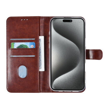 TUNIQ TUNIQ iPhone 16 Pro Max Book Case hoesje Pasjeshouder voor 3 pasjes - Hanger - Bruin TUNIQ TUNIQ iPhone 16 Pro Max Book Case hoesje Pasjeshouder voor 3 pasjes - Hanger - Bruin