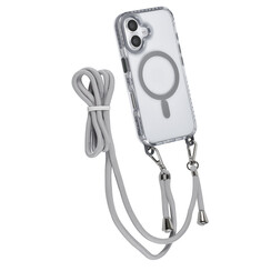 TUNIQ iPhone 16 Back cover case - neck cord -TPU+PC - Grey