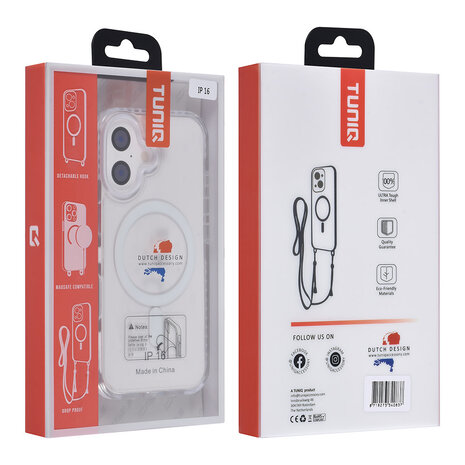 TUNIQ TUNIQ iPhone 16 Back-Cover hul - neck cord -TPU+PC - Weiß TUNIQ TUNIQ iPhone 16 Back-Cover hul - neck cord -TPU+PC - Weiß