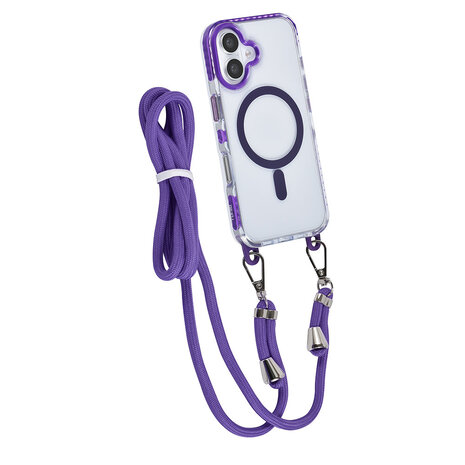 TUNIQ TUNIQ iPhone 16 Backcover hoesje neck cord -TPU+PC - Paars TUNIQ TUNIQ iPhone 16 Backcover hoesje neck cord -TPU+PC - Paars