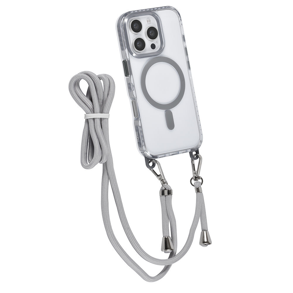 TUNIQ TUNIQ iPhone 16 Pro Back cover case - neck cord -TPU+PC - Grey TUNIQ TUNIQ iPhone 16 Pro Back cover case - neck cord -TPU+PC - Grey
