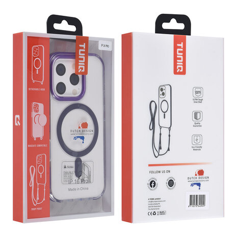 TUNIQ TUNIQ iPhone 16 Pro Back-Cover hul - neck cord -TPU+PC - Lila TUNIQ TUNIQ iPhone 16 Pro Back-Cover hul - neck cord -TPU+PC - Lila