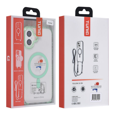 TUNIQ TUNIQ iPhone 16 Plus Backcover hoesje neck cord -TPU+PC - Groen TUNIQ TUNIQ iPhone 16 Plus Backcover hoesje neck cord -TPU+PC - Groen