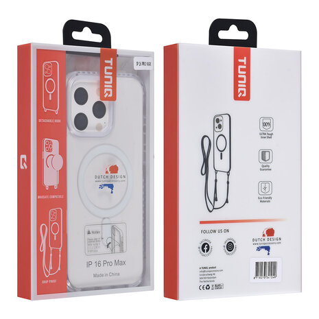 TUNIQ TUNIQ iPhone 16 Pro Max Back cover coque neck cord -TPU+PC - Blanc TUNIQ TUNIQ iPhone 16 Pro Max Back cover coque neck cord -TPU+PC - Blanc