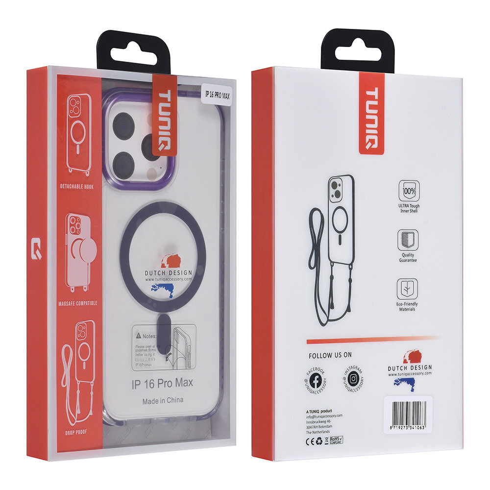TUNIQ TUNIQ iPhone 16 Pro Max Back-Cover hul - neck cord -TPU+PC - Lila TUNIQ TUNIQ iPhone 16 Pro Max Back-Cover hul - neck cord -TPU+PC - Lila