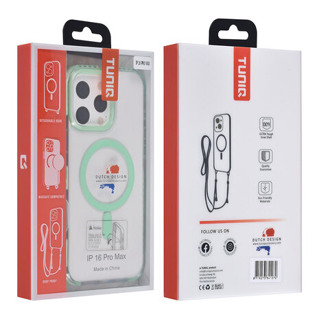 TUNIQ TUNIQ iPhone 16 Pro Max Back cover case - neck cord -TPU+PC - Green TUNIQ TUNIQ iPhone 16 Pro Max Back cover case - neck cord -TPU+PC - Green