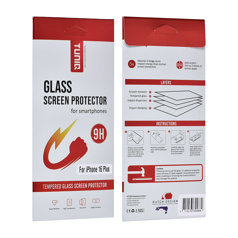 TUNIQ Box of 10 - TUNIQ iPhone 16 Plus Tempered glass - Transparent TUNIQ Box of 10 - TUNIQ iPhone 16 Plus Tempered glass - Transparent