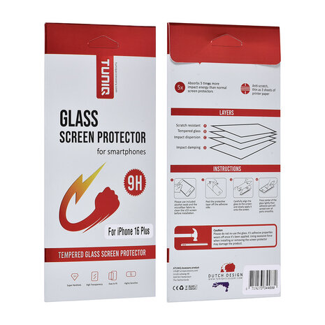 TUNIQ Box of 10 - TUNIQ iPhone 16 Plus Tempered glass - Transparent TUNIQ Box of 10 - TUNIQ iPhone 16 Plus Tempered glass - Transparent
