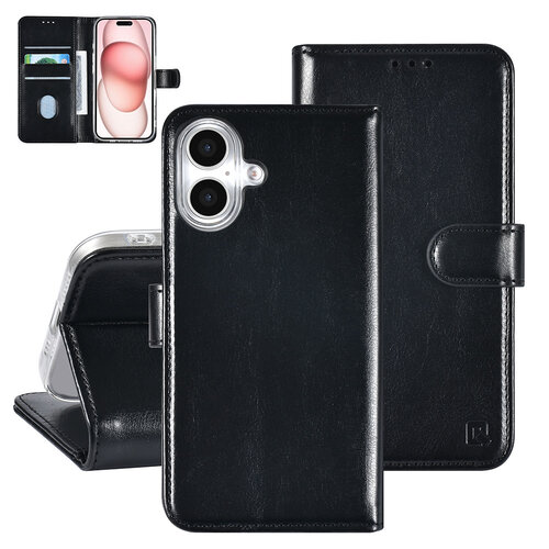TUNIQ TUNIQ iPhone 16 Book Case hoesje Pasjeshouder voor 3 pasjes - Hanger - Zwart