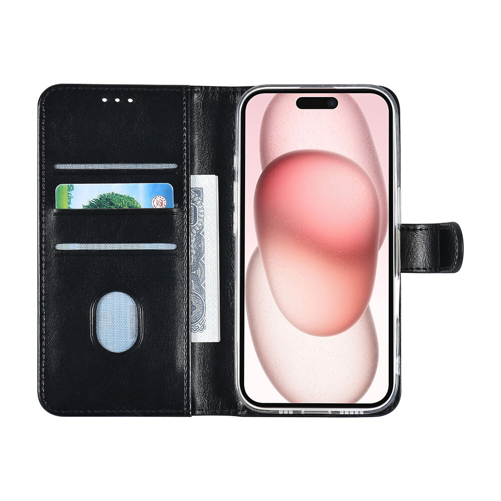 TUNIQ TUNIQ iPhone 16 Book Case hoesje Pasjeshouder voor 3 pasjes - Hanger - Zwart TUNIQ TUNIQ iPhone 16 Book Case hoesje Pasjeshouder voor 3 pasjes - Hanger - Zwart