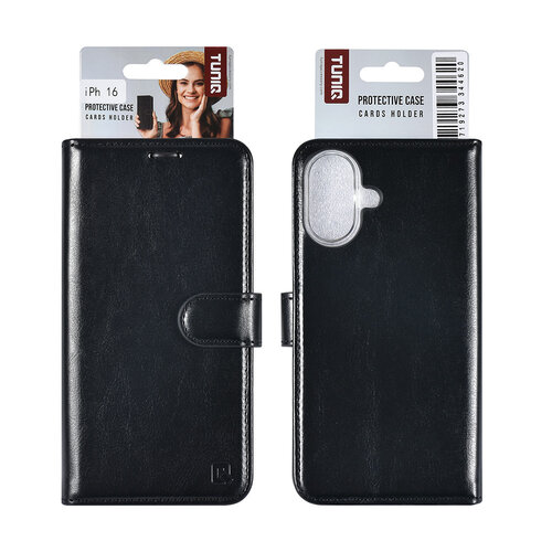 TUNIQ TUNIQ iPhone 16 Book Case hoesje Pasjeshouder voor 3 pasjes - Hanger - Zwart