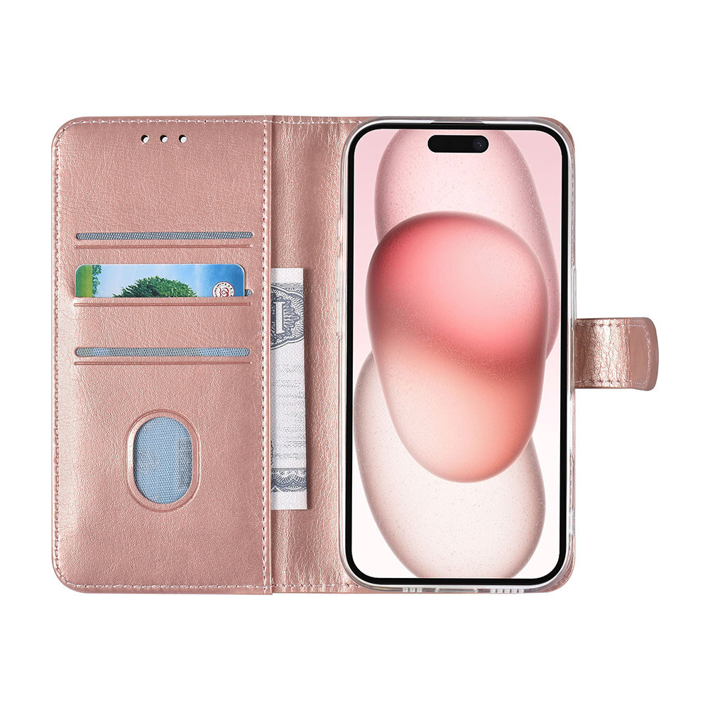 TUNIQ TUNIQ iPhone 16 Book Case hoesje Pasjeshouder voor 3 pasjes - Hanger - Rose Gold TUNIQ TUNIQ iPhone 16 Book Case hoesje Pasjeshouder voor 3 pasjes - Hanger - Rose Gold
