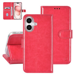TUNIQ iPhone 16 Book-Case hul - Kartenhalter für 3 Karten - Magnetverschluss - Hot Pink