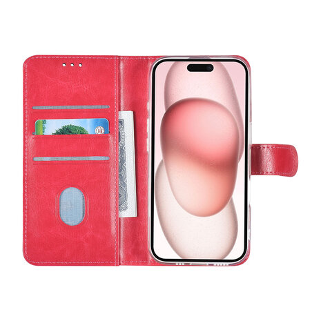 TUNIQ TUNIQ iPhone 16 Book type case - Card holder for 3 cards - Magnetic closure - Hot Pink TUNIQ TUNIQ iPhone 16 Book type case - Card holder for 3 cards - Magnetic closure - Hot Pink