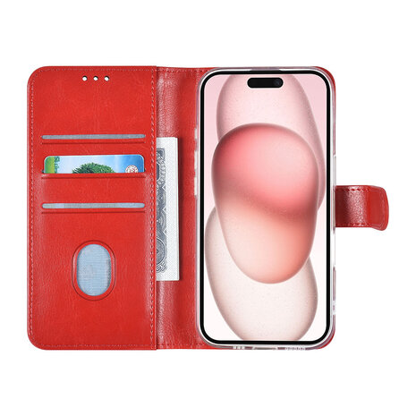 TUNIQ TUNIQ iPhone 16 Book type case - Card holder for 3 cards - Magnetic closure - Red TUNIQ TUNIQ iPhone 16 Book type case - Card holder for 3 cards - Magnetic closure - Red