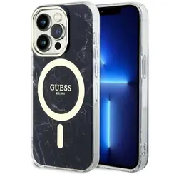 Guess iPhone 13 Pro Backcover hoesje Magsafe IML marble - Zwart