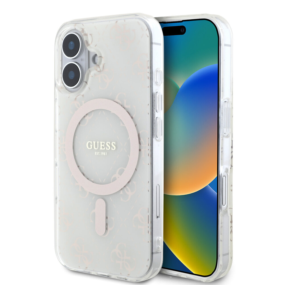 Guess Guess iPhone 16 Backcover hoesje Magsafe IML g - Wit Guess Guess iPhone 16 Backcover hoesje Magsafe IML g - Wit