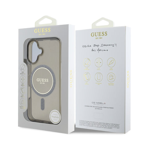 Guess Guess iPhone 16 Back-Cover hul - Magsafe IML glitter - Schwarz Guess Guess iPhone 16 Back-Cover hul - Magsafe IML glitter - Schwarz