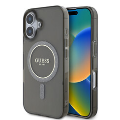 Guess iPhone 16 Back cover coque Magsafe IML glitter - Noir