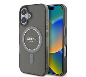 Guess Guess iPhone 16 Back-Cover hul - Magsafe IML glitter - Schwarz Guess Guess iPhone 16 Back-Cover hul - Magsafe IML glitter - Schwarz