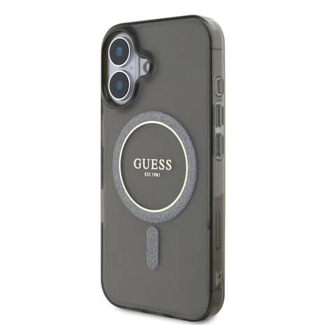 Guess Guess iPhone 16 Back-Cover hul - Magsafe IML glitter - Schwarz Guess Guess iPhone 16 Back-Cover hul - Magsafe IML glitter - Schwarz