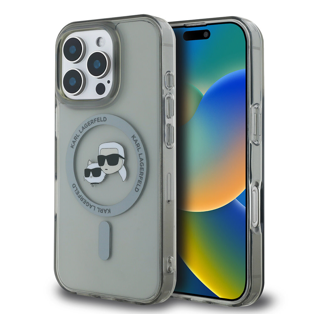 Karl Lagerfeld Karl Lagerfeld iPhone 16 Pro Back cover case - Magsafe IML metal KC heads - Black Karl Lagerfeld Karl Lagerfeld iPhone 16 Pro Back cover case - Magsafe IML metal KC heads - Black