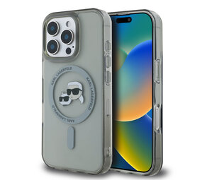 Karl Lagerfeld Karl Lagerfeld iPhone 16 Pro Backcover hoesje Magsafe IML metal KC heads - Zwart Karl Lagerfeld Karl Lagerfeld iPhone 16 Pro Backcover hoesje Magsafe IML metal KC heads - Zwart