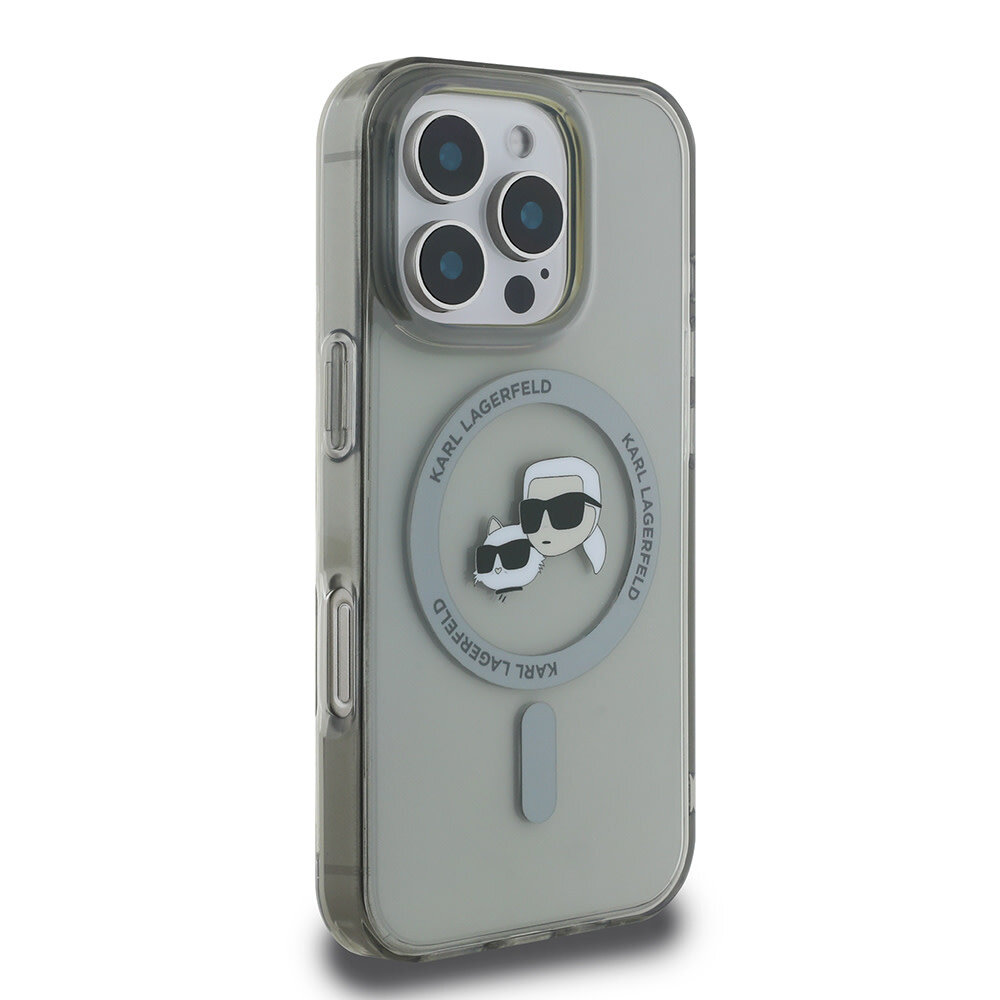Karl Lagerfeld Karl Lagerfeld iPhone 16 Pro Back cover case - Magsafe IML metal KC heads - Black