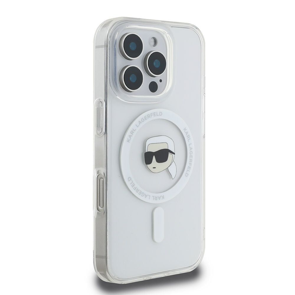 Karl Lagerfeld Karl Lagerfeld iPhone 16 Pro Back cover coque Magsafe IML metal KC heads - Blanc Karl Lagerfeld Karl Lagerfeld iPhone 16 Pro Back cover coque Magsafe IML metal KC heads - Blanc