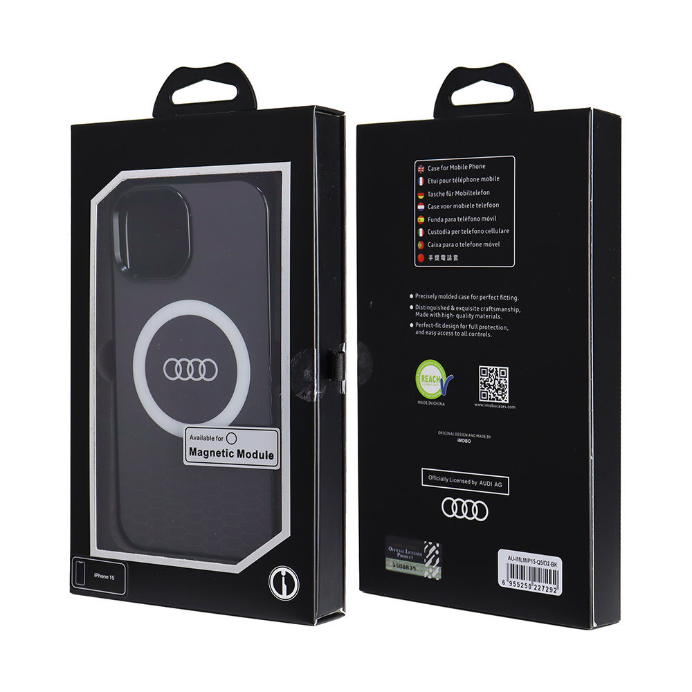 Audi Audi iPhone 15 Back cover coque IML case - magsafe - Noir Audi Audi iPhone 15 Back cover coque IML case - magsafe - Noir